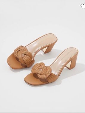 White House Black Market Tan Knot-Front Block Heel Sandals